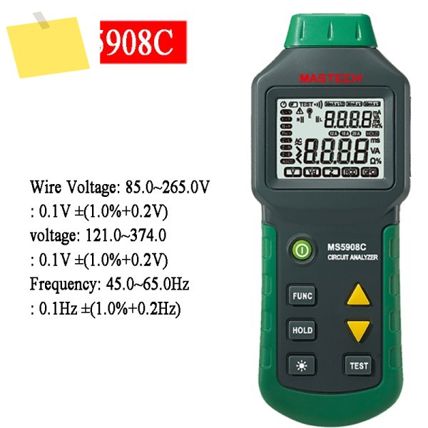 MASTECH LCD 회로 분석기 테스터, 전압 GFCI 와이어 차단기 파인더 도구, MS5908C 제품 이미지