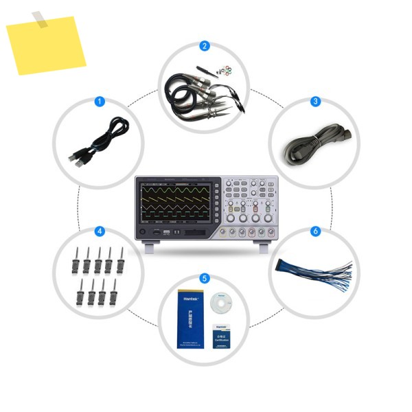 한텍 MSO5074F USB 디지털 벤치탑 오실로스코프 70MHz 대역폭 4채널 1M 기록 길이 200MSas 샘플링 속도 7인치 TFT LCD 제품 이미지
