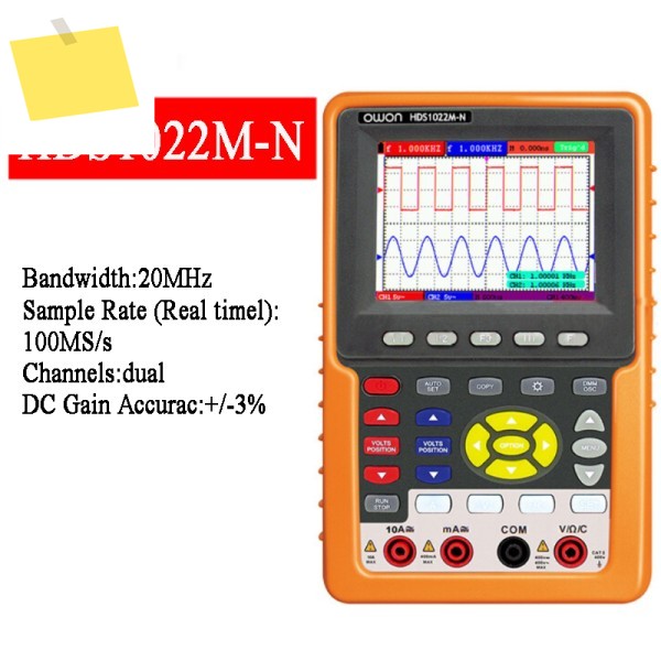 OWON HDS1022M-N 휴대용 3.8 듀얼 스토리지 오실로스코프 멀티미터 20MHz 100 MSaS 샘플링 속도 제품 이미지