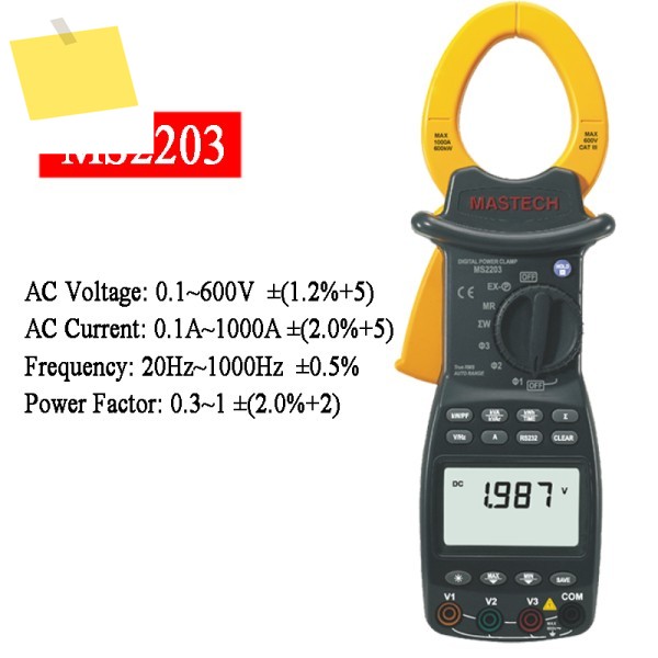 MASTECH MS2203 자동 범위 3상 지능형 디지털 전력 클램프 멀티미터 지원 인터페이스 제품 이미지