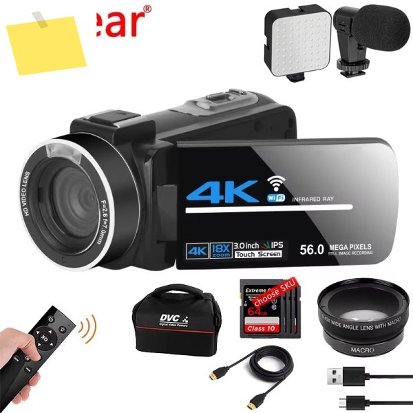 56MP 디지털 카메라 IR 야간 투시 4K WIFI 웹캠 18배 줌 유튜브 전문가용 캠코더 핸드헬드 제품 이미지