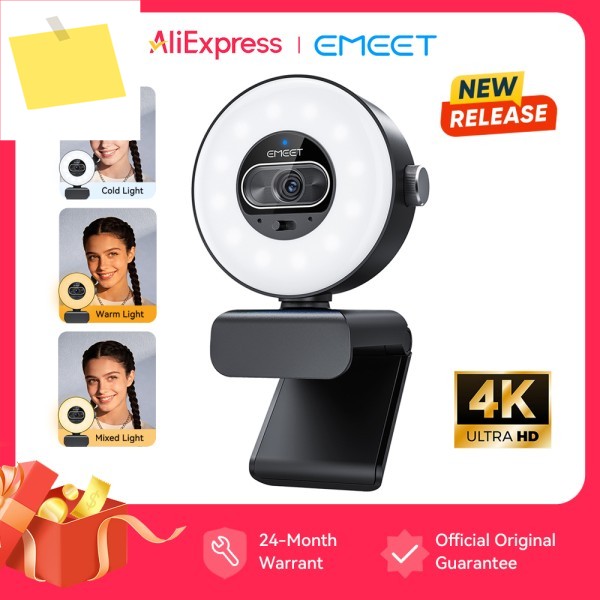 웹캠 4K 조명 포함 1080P60fps 자동 초점 비디오 카메라 EMEET S600 Light USB 8MP 73 ° PC컴퓨터용 FOV 스트리밍 제품 이미지
