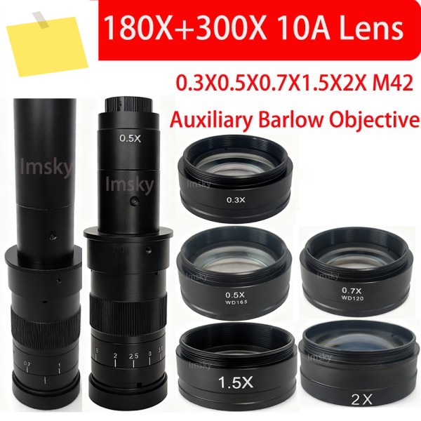 조절 가능한 180X 300X 줌 C 마운트 렌즈 0.7X~4.5X 0.3X 2X M42 보조 바로우 HDMI USB 비디오 현미경용 제품 이미지