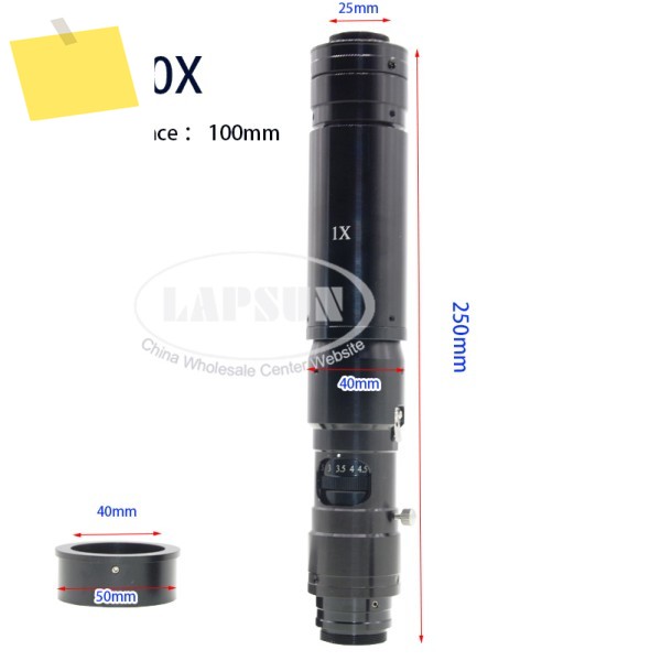 Lapsun 0745 40X-400X-800X-1250X 평행광 산업용 현미경 카메라 수동 줌 C-마운트 렌즈 0.3X 1.6X Barlow High WD 제품 이미지