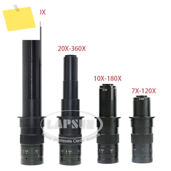 조정 가능한 고품질 C 마운트 유리 렌즈 어댑터, 산업 현미경 카메라용, 120X 360X - 줌, 25mm, 4.5X 제품 이미지