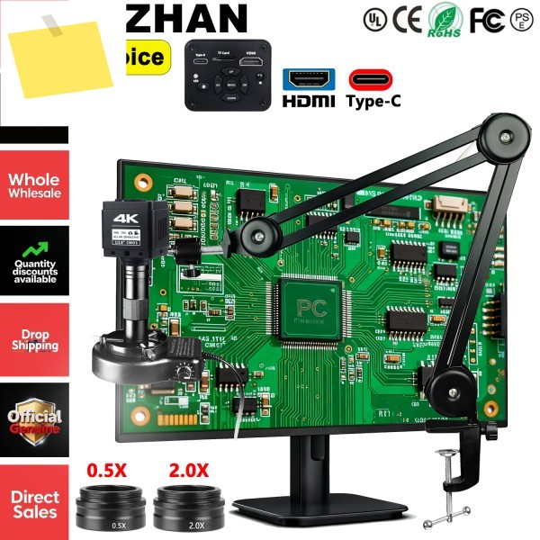 납땜용 4K UHD 디지털 현미경, 풀 imx678 칩 전자 카메라 75X 300X 줌 렌즈 견고한 브래킷 제품 이미지
