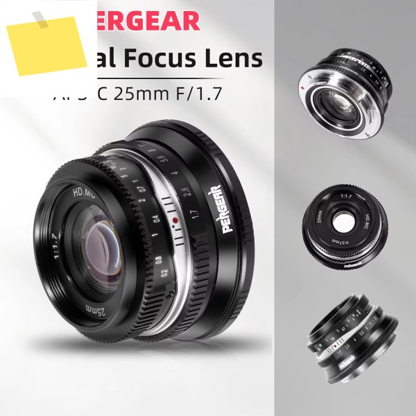 Pergear 25mm F1.7 수동 카메라 렌즈 APS-C Fuji X Canon RF Nikon Z M43 Sony E 마운트 대형 조리개 미러리스 제품 이미지