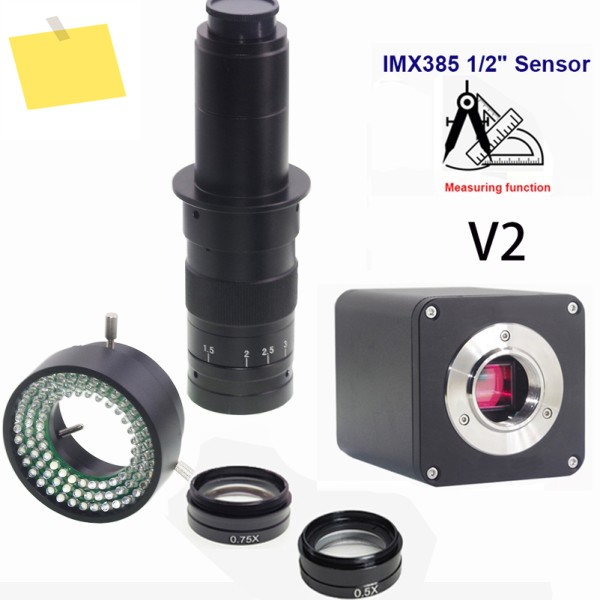 Lapsun 1080P 60FPS IMX385 V2 HDMI WDR 산업용 C-마운트 카메라 현미경 0.75X 바로우 렌즈 96 LED 링 라이트 측정 제품 이미지