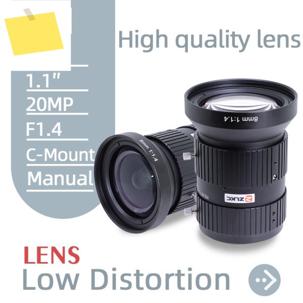 ZLKC FA 8mm 광각 렌즈, 머신 비전 카메라용 고해상도 C 마운트 F1.4 Muanal Iris 20MP 인치 제품 이미지