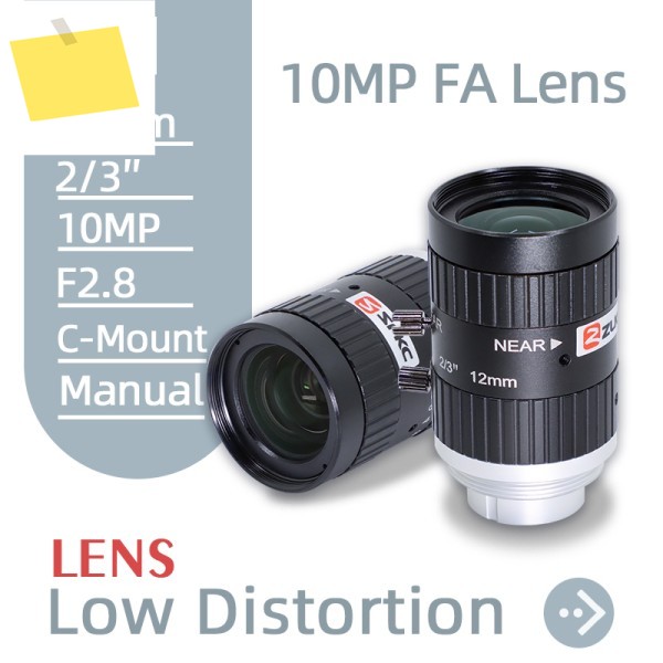 ZLKC 12mm 프라임 렌즈, 10MP C 마운트 카메라, 23 인치 센서, F2.8 수동 조리개, 머신 비전 저왜곡 제품 이미지