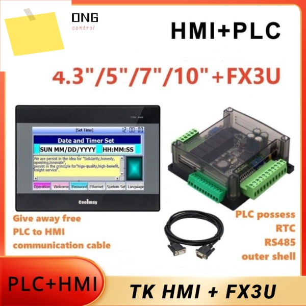 COOLMAY HMI 및 PLC 터치 스크린 콤보 세트, 통신 케이블 포함, 4.3 인치, 5 7 10 FX3U-14M, 24M, 30M, 56M-6AD2DA 제품 이미지