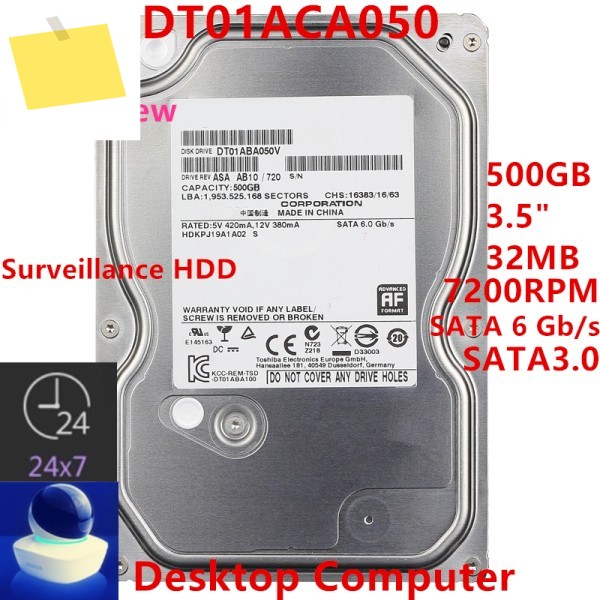 도시바 500GB SATA 3.5인치 32MB 7200RPM용 새 HDD, 내부 감시용 DT01ACA050용 제품 이미지