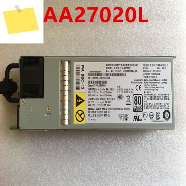Sun X3-2 Fire X4170 M3 600W 전원 공급 장치 AA27020L용 새 원본 PSU 7038476 7060951 제품 이미지