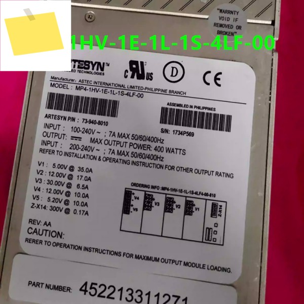 ARTESYN 400W 전원 공급 장치 MP4-1HV-1E-1L-1S-4LF-00 73-940-8010 용 분해 기존 PSU 신품 것처럼 작동 제품 이미지