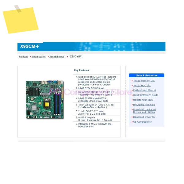 서버 워크스테이션 마더보드 단일 소켓 H2 LGA1155는 E3-1200 V2 시리즈 X9SCM-F를 지원합니다. 제품 이미지