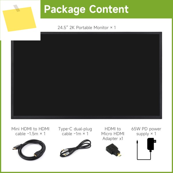 Luckfox 24.5인치 2K 휴대용 모니터스탠드 포함, 2560 × 1440, 165Hz, 178 ° Raspberry Pi 54B3B3B+용 시야각 제품 이미지