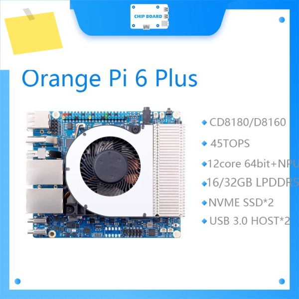 오렌지 파이 6 플러스 CD8180CD8160 SoC 12코어 64비트 프로세서 NPU 45TOPS AI 연산 듀얼 NVMe SSD USB 3.0 오픈하모니 지원 제품 이미지