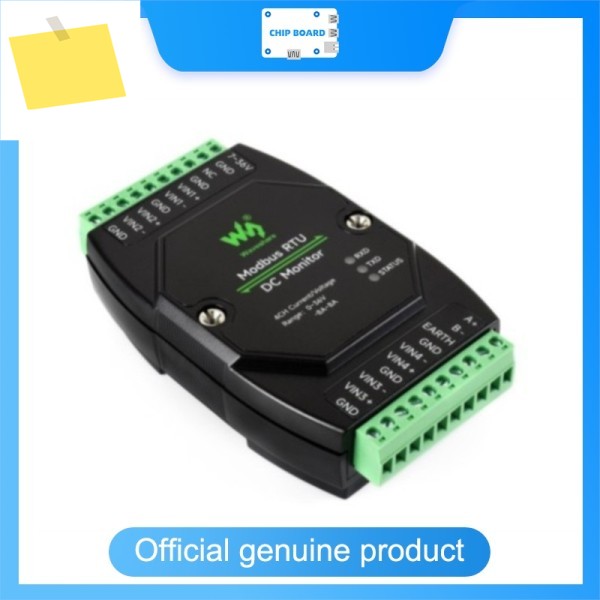 Waveshare 4채널 산업용 DC 모니터 모듈, 16비트 정밀도, 전압 및 전류 Modbus RTU 호환 제품 이미지
