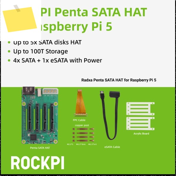 ROCKPI Penta SATA - Raspberry Pi 5 및 SBC,3C,5A, 4A 4B 4SE 3A용 최대 디스크 제품 이미지