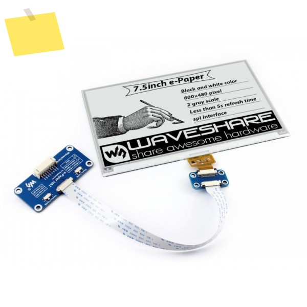 Waveshare 800480, Raspberry Pi 2B3BZeroZero W용 7.5인치 E-Ink 디스플레이 모자, 2색: 검정색 흰색, SPI 인터페이스, 백라이트 없음 제품 이미지