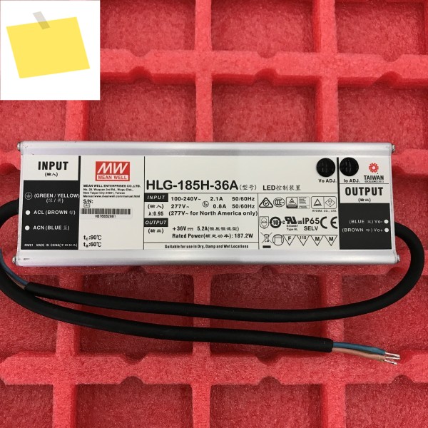 MEAN Well HLG-185H 정전류 및 LED 드라이버, 12A, 30A, 36B, 185W 제품 이미지