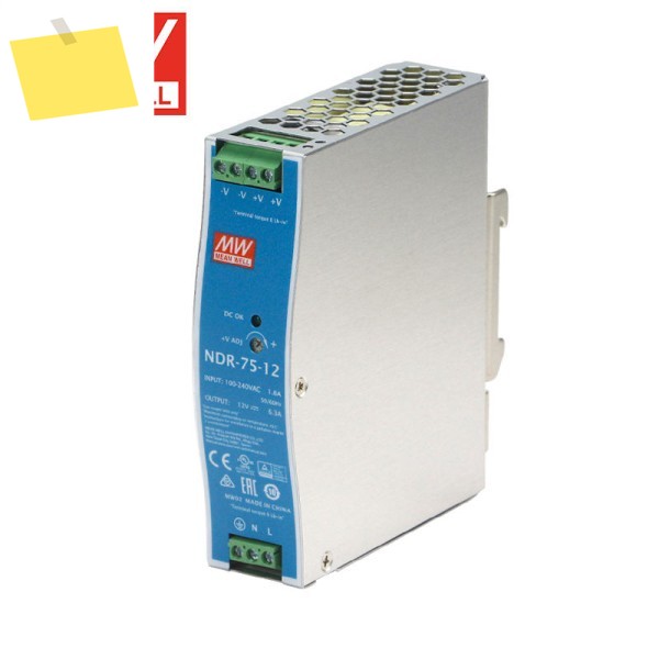 MEAN WELL NDR-75 12V 6.3A 3.2A 1.6A 레일 장착형 스위칭 전원 공급 장치 제품 이미지