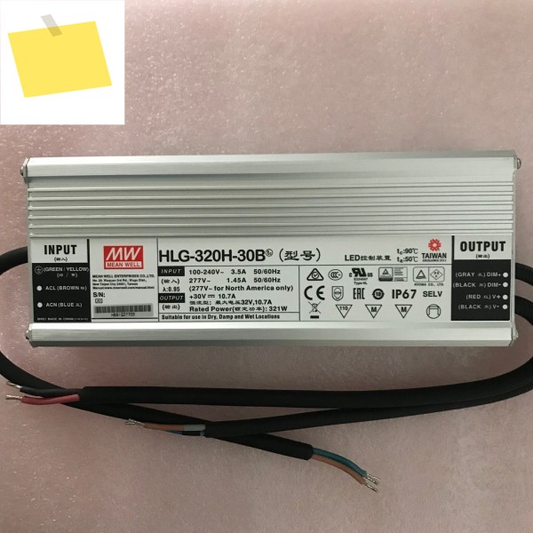 HLG-320H 시리즈 DC12V 24V 36V 320W MEAN WELL 방수형 단일 출력 조절 가능 LED 조명 스위칭 전원 공급 장치 제품 이미지