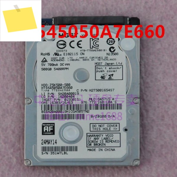 Hgst 하드 디스크, HTS545050A7E660 용, 500GB, 2.5 인치, 16MB SATA, 거의 새제품 제품 이미지