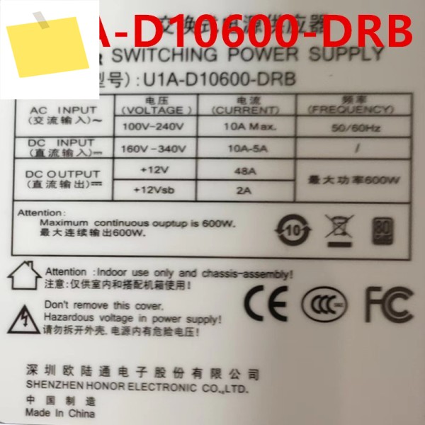 ASPOWER CRPS 600W 전원 공급 장치 U1A-D10600-DRB용 새 원본 제품 이미지