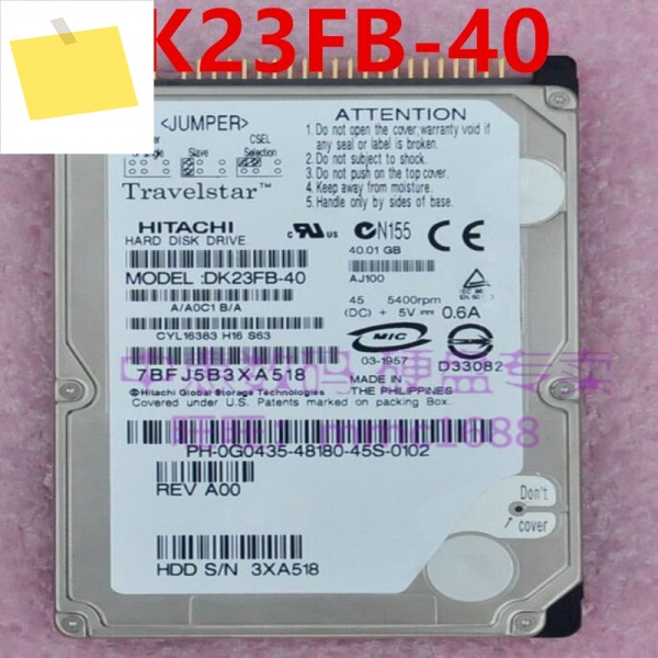 히타치용 하드 디스크, DK23FB-40, 40GB, 2.5 인치, 2MB, IDE, 5400RPM, 거의 새제품 제품 이미지