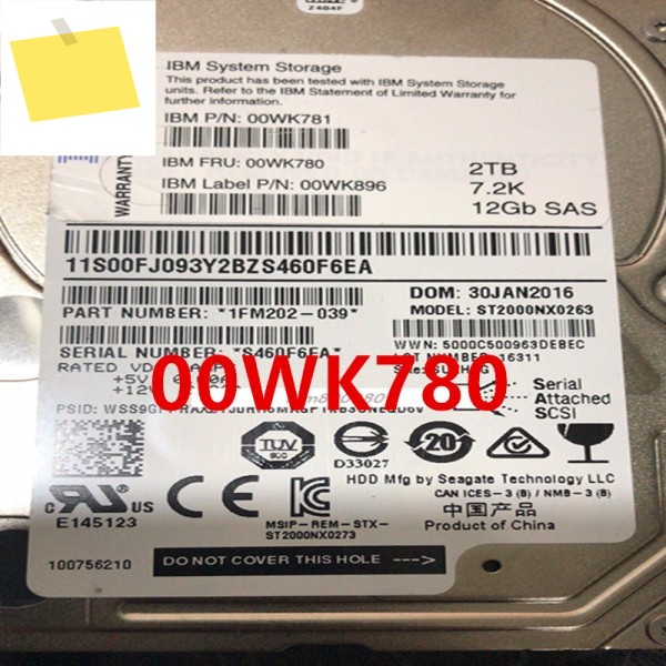 IBM V7000 GEN2 용 하드 디스크, 2TB, 2.5 인치, 64MB SAS, 7200RPM, 00WK871, 새제품 제품 이미지