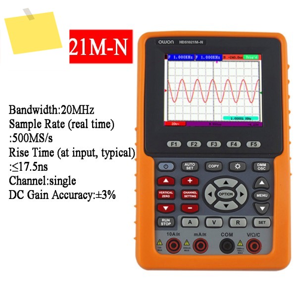 OWON HDS1021M-N 휴대용 오실로스코프 디지털 스토리지 멀티미터 20MHz 대역폭 500MS 샘플링 속도 제품 이미지