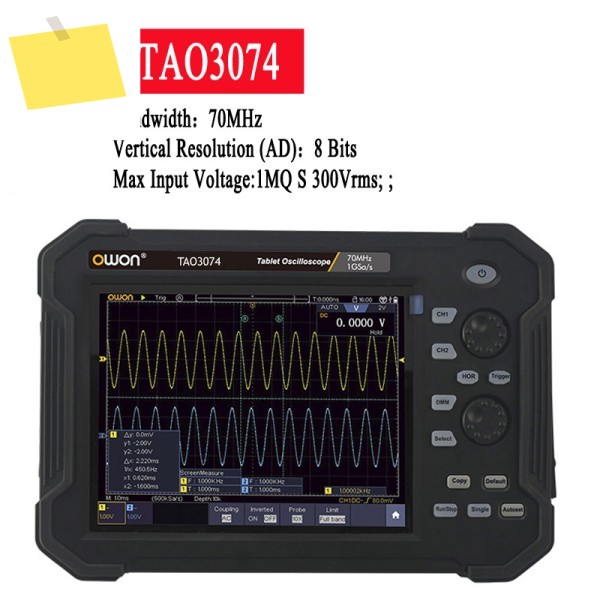 OWON TAO3074 휴대용 디지털 태블릿 오실로스코프 8인치 LCD 멀티 터치 스크린 100MHz 1GSS 8비트 CAN 버스 디코딩 제품 이미지