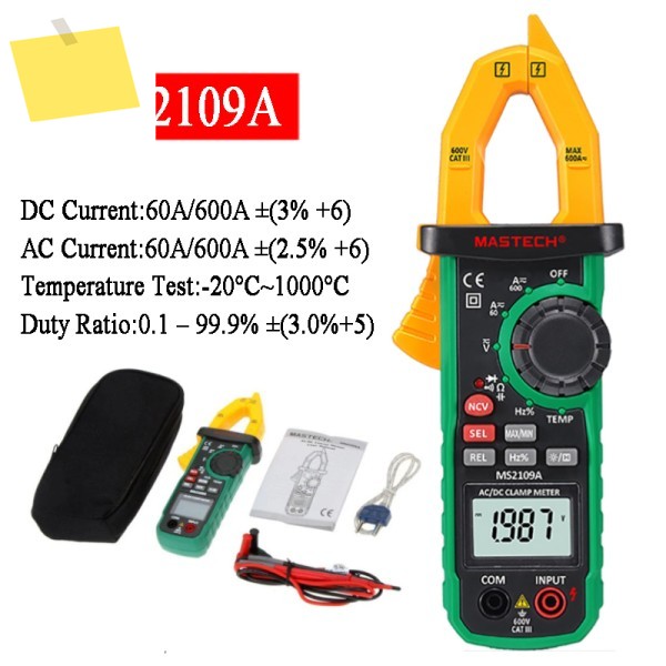 마스텍 MS2109A 클램프 미터 자동 범위 디지털 AC DC 전류 600A 볼트 커패시턴스 테스터 NCV 제품 이미지