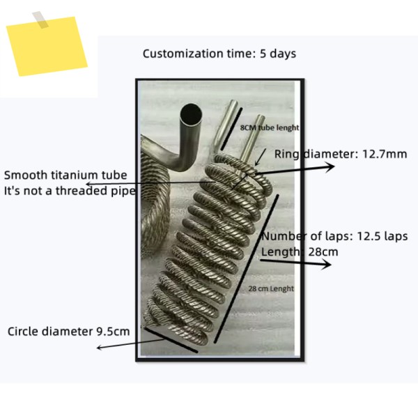 형 티타늄 튜브, 12.5회전, 직경 12.7mm. 기타 매개변수는 그림에 표시되어 있습니다 제품 이미지