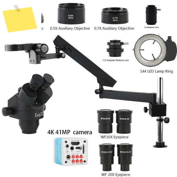 관절형 암필러 브래킷 3.5X-90X 동시 초점 실험실 삼안 실체 현미경 산업용 55MP 41MP HDMI USB 비디오 카메라 제품 이미지