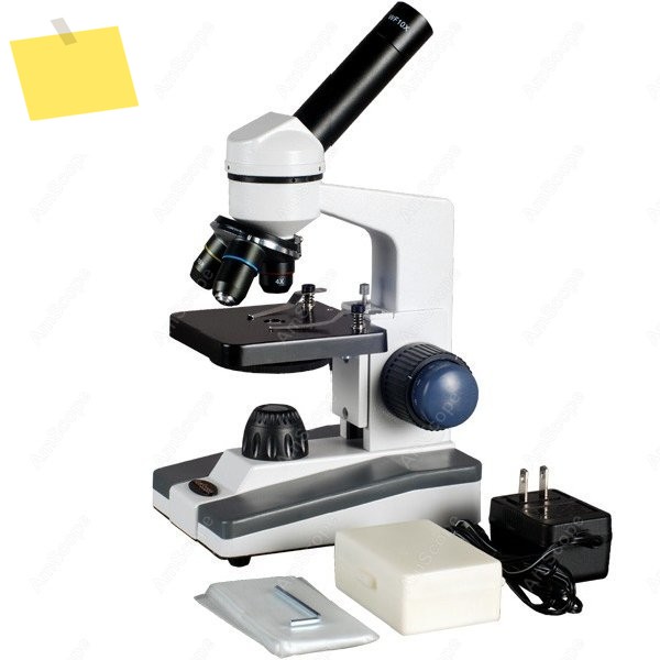 AmScope M152 시리즈 생물 과학 학생용 단안 복합 현미경 40X-400X+ 준비된 슬라이드 및 블랭크 제품 이미지