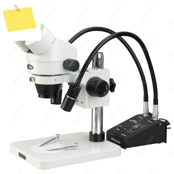 AmScope 줌 쌍안 스테레오 현미경 3.5X-45X+ 6W 듀얼 구즈넥 LED 조명기콤팩트 필러 스탠드 포함 제품 이미지