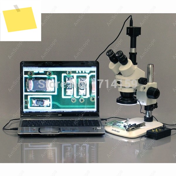 AmScope 줌 삼안 실체 현미경 3.5X-90X+ 멀티존 144 LED 및 8MP USB 2.0 카메라필라 스탠드 포함 제품 이미지