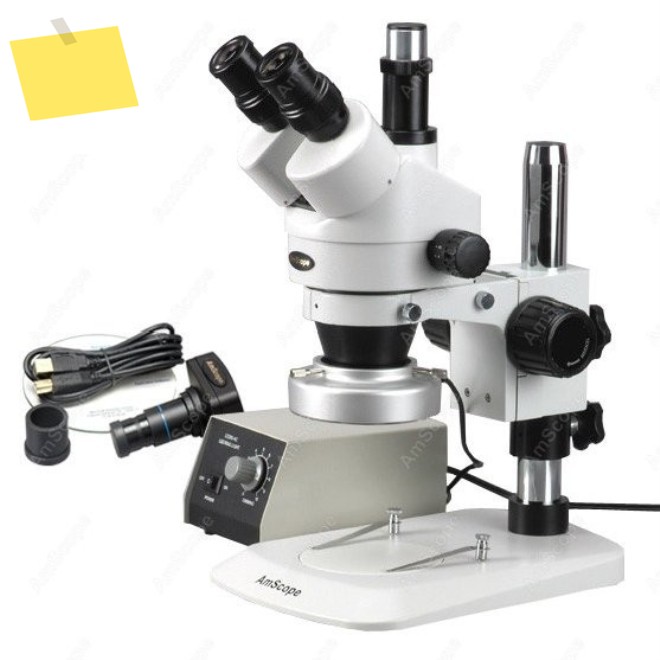AmScope 줌 삼안 실체 현미경 3.5X-90X+ 헤비듀티 80 LED 링 라이트 + 10MP USB 2.0 카메라필라 스탠드 포함 제품 이미지