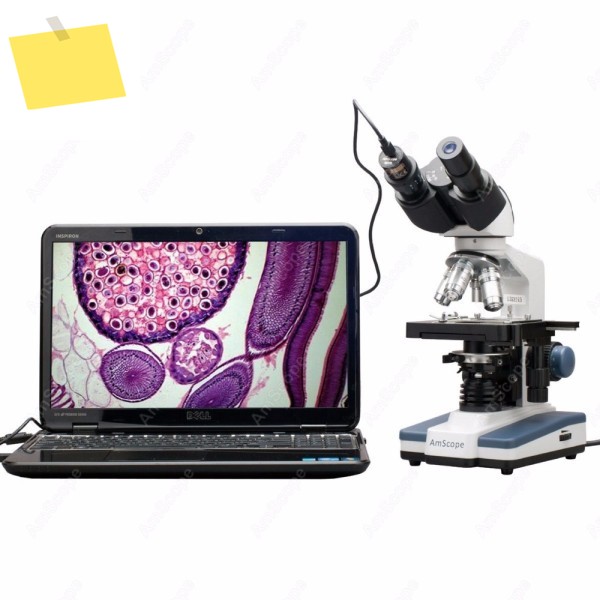 AmScope B120 시리즈 학생 및 전문가용 LED 쌍안 복합 현미경 40X-2500X+ 3MP 디지털 카메라 3D 스테이지 제품 이미지