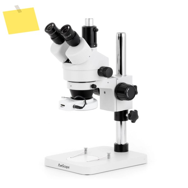 AmScope SM-1T 시리즈 삼안 줌 스테레오 현미경 3.5X-180X 배율, 기둥 스탠드에 144 LED 컴팩트 링 라이트 포함 제품 이미지