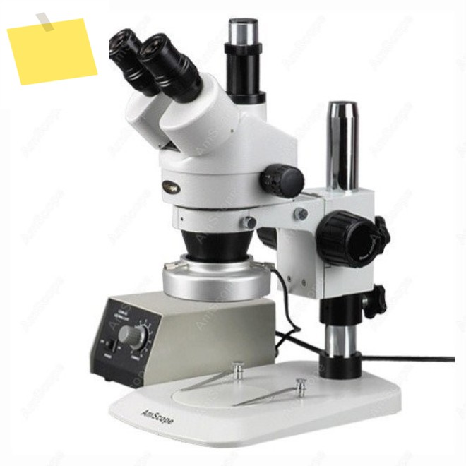 AmScope 산업용 검사 줌 삼안 실체 현미경 3.5X-45X+ 헤비 듀티 80 LED 링 라이트기둥형 스탠드 포함 제품 이미지