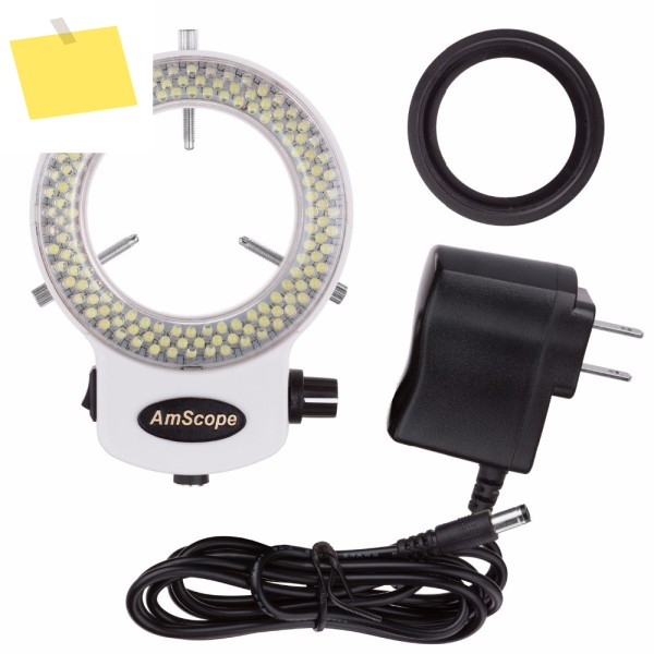 AmScope 조절식 144 LED 링 라이트 조명기, 스테레오 현미경 및 카메라용 용품 제품 이미지