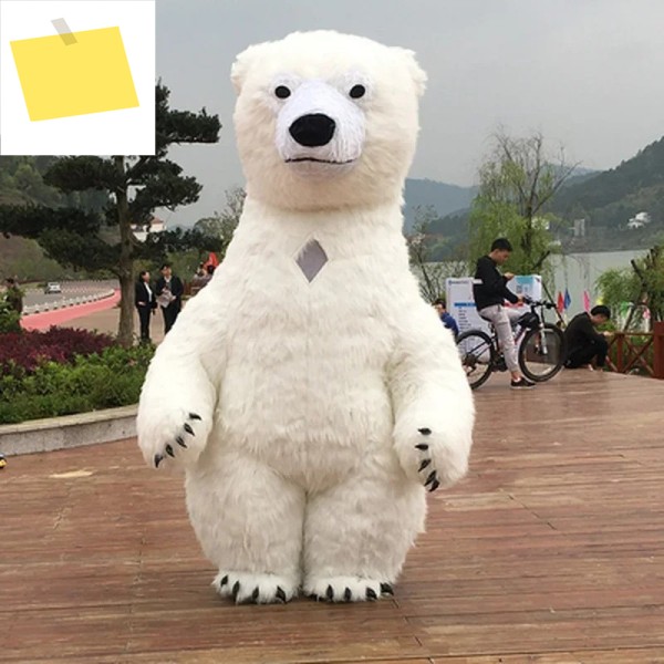 거대한 팽창식 북극곰 코스튬, 성인 블로우 모피 봉제 마스코트, 세트 동물 캐릭터, Ev용 의류, 크리스마스 10 피트 제품 이미지