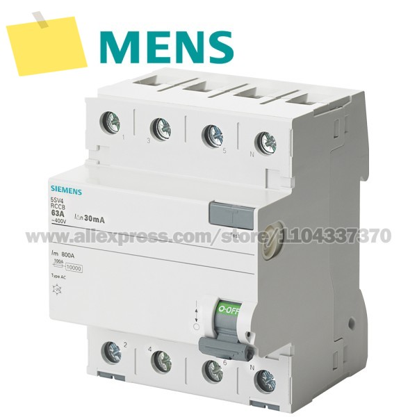 SIEMENS 잔류 전류 작동 회로 차단기, 4극, AC 유형, 입력: 40 A, 300 Un V 5SV4644-0 제품 이미지