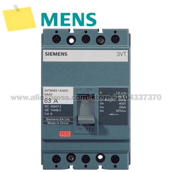 SIEMENS 회로 차단기 VT63 표준 스위칭 용량 N Icu = 25 kA, 415440 V AC 3극 3VT8050-1AA03-0AA0 제품 이미지