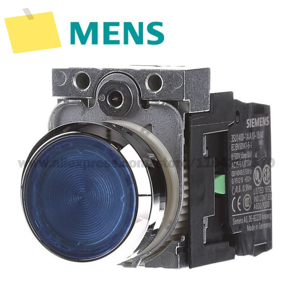 지멘스 액추에이터 및 표시기, 22mm, 금속, 반짝이는 조명 푸시 버튼, 라운드, 파란색, 3SU1152-0AB50-1BA0 제품 이미지