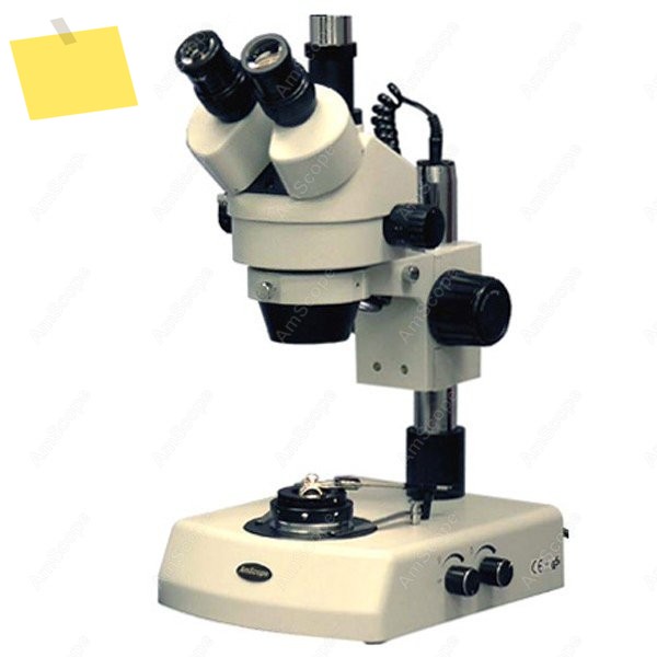 AmScope Darkfield 삼안 스테레오 현미경 3.5X-90X 기둥 스탠드 + 이중 할로겐 조명 및 제품 이미지