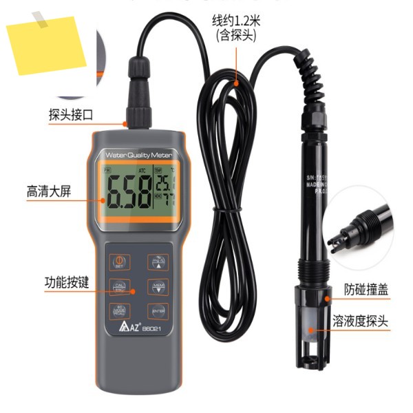 az86021용해 산소PHSALTTDSD.O.TEMP 감지기 양식 풀 수족관 수질 테스터 다기능 PH 측정기 제품 이미지